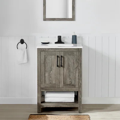 Style Selections  Howell 24-in Weathered Brown Undermount Single Sink Bathroom Vanity with White... | Lowe's