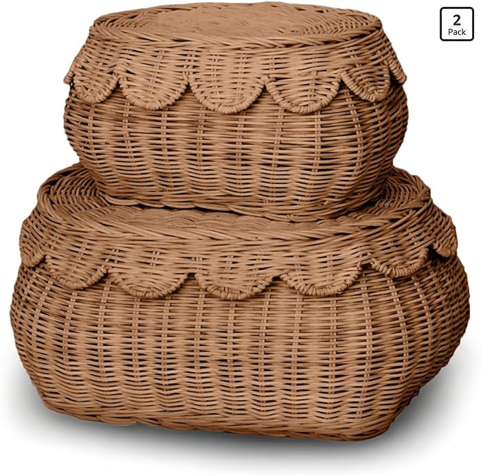 BEBE BASK The Original Scalloped Basket Set Of 2 - Small Scallop Basket - 15 x 10 x 6 In - Hand-W... | Amazon (US)