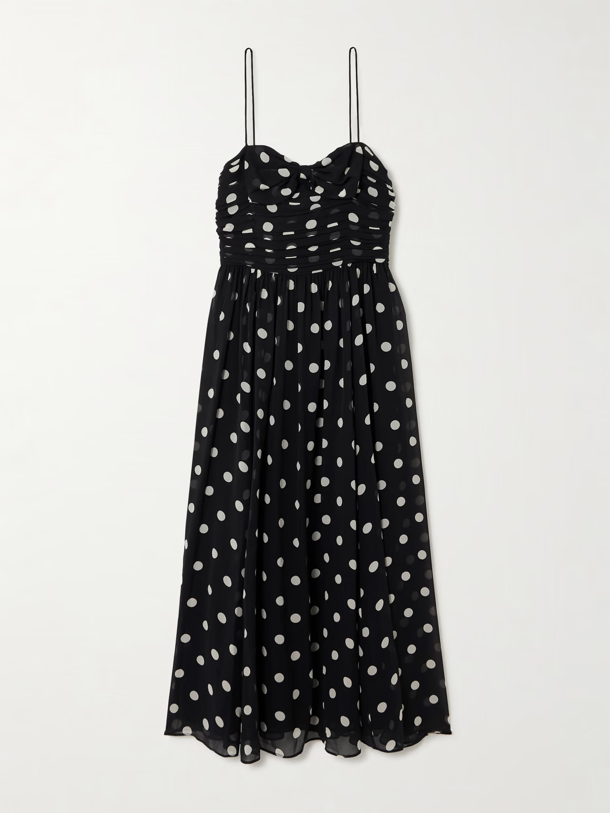 DÔEN - Maryanna Bow-detailed Ruched Polka-dot Silk-georgette Midi Dress - Black - xx small | NET-A-PORTER APAC