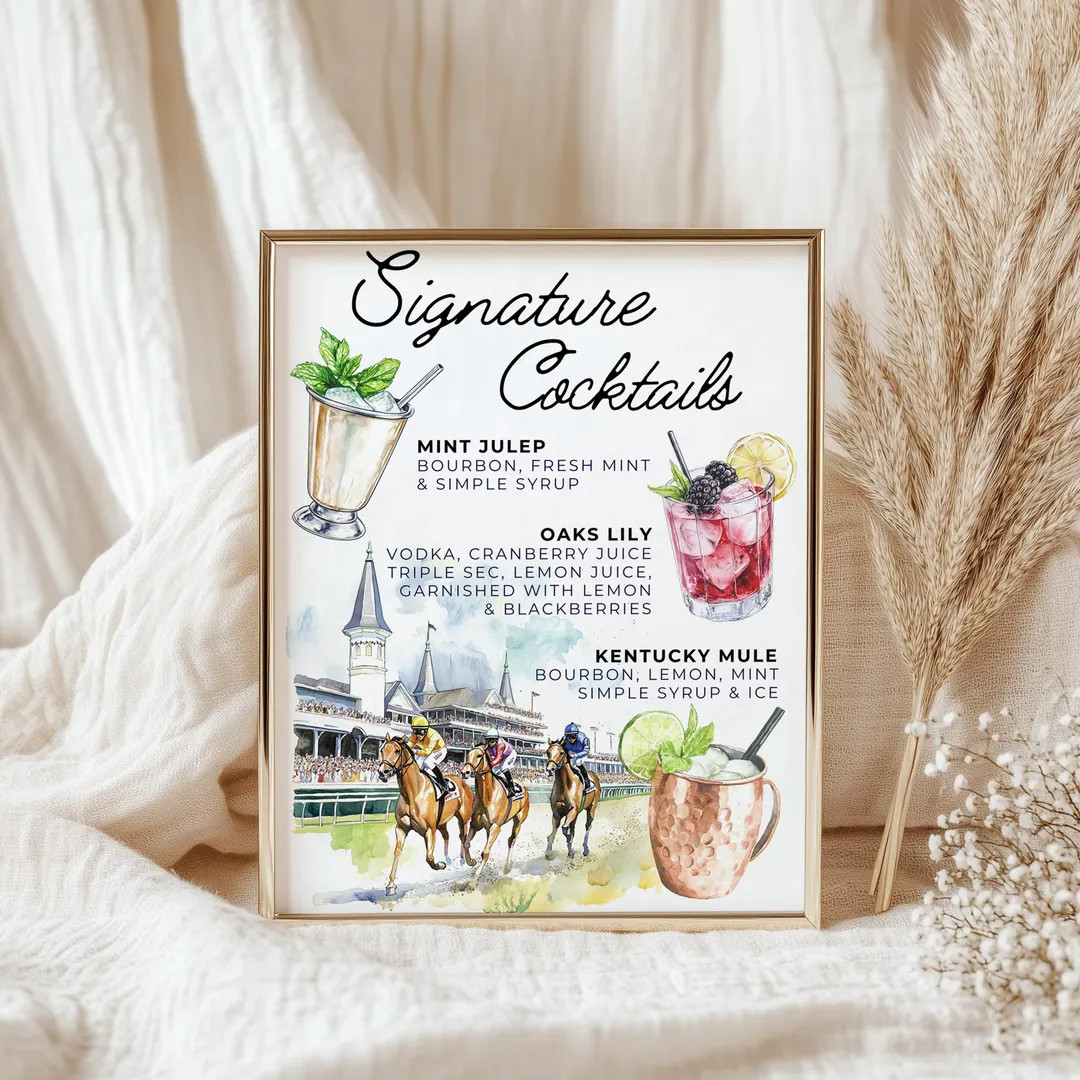 Kentucky Derby Cocktail Sign | Derby Day Drink Sign Printable | Editable Bar Menu Template | Mint... | Etsy (Global)