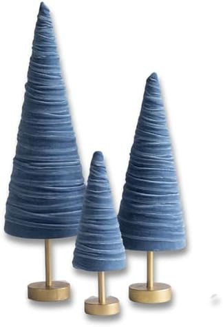 Slate Blue Pedestal Velvet Trees Set of 3, Artisan Mantel Accent, Boy Nursery, Christmas Tree Tab... | Amazon (US)