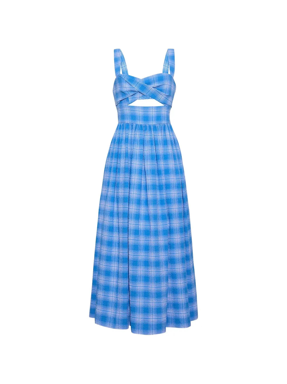 Cara Cara Clover Plaid Seersucker Midi Dress | Blue | FARFETCH | Farfetch Global