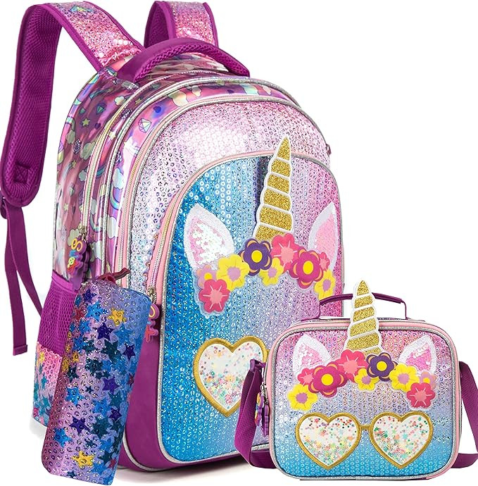 Meetbelify Backpack for Girls 16" Backpacks for Girls for School Sequin Backpack with Lunch Box f... | Amazon (US)