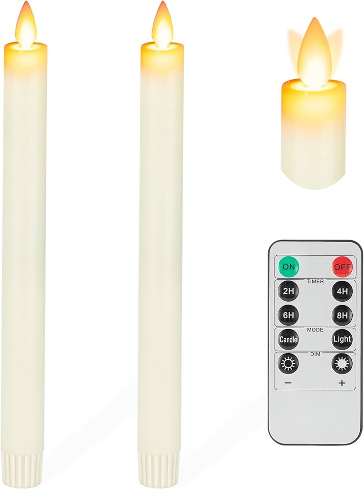 Flameless Taper Candles with Moving Wick, 9.6" Real Wax LED Candles with Remote and Timer, 2 Pack... | Amazon (US)