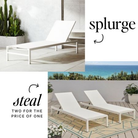 Splurge or steal? Spring outdoor patio Inspo. 

The splurge is a gorgeous all white lounge chair /chaise from CB2. It's $399 for one. 

The steal is a set of 2 from Amazon. Not exact but pretty close to the same vibe. 

Which would you choose?

Spring patio, porch decor, pool life, poolside living, outdoor spaces, outdoor furniture, patio sets, all white patio, all white decor, modern patio, minimalist patio. 

#LTKSeasonal #LTKstyletip #LTKhome