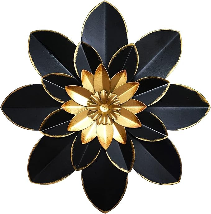 Metal Flower Wall Art Decor, 9.5“ Rustic Modern Floral Sculpture, Distressed Iron Wall Hanging ... | Amazon (US)