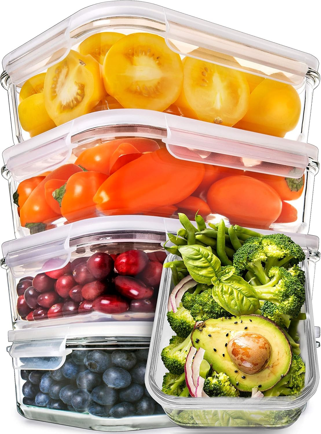 PrepNaturals 5 Pack 30 Oz Glass Meal Prep Containers - Dishwasher Microwave Freezer Oven Safe - G... | Amazon (US)