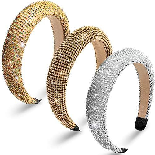 3 Pieces Rhinestone Padded Headband Diamond Crystal Beaded Headband Wide Glitter Hairband Headwea... | Amazon (US)