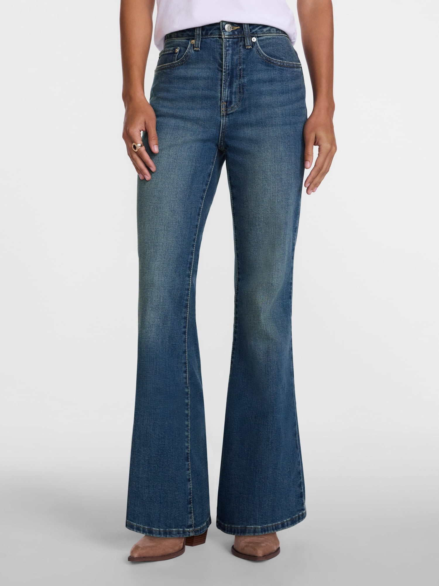 Scenario Women's High Rise Flare Denim Jeans, Sizes 0-20 | Walmart (US)