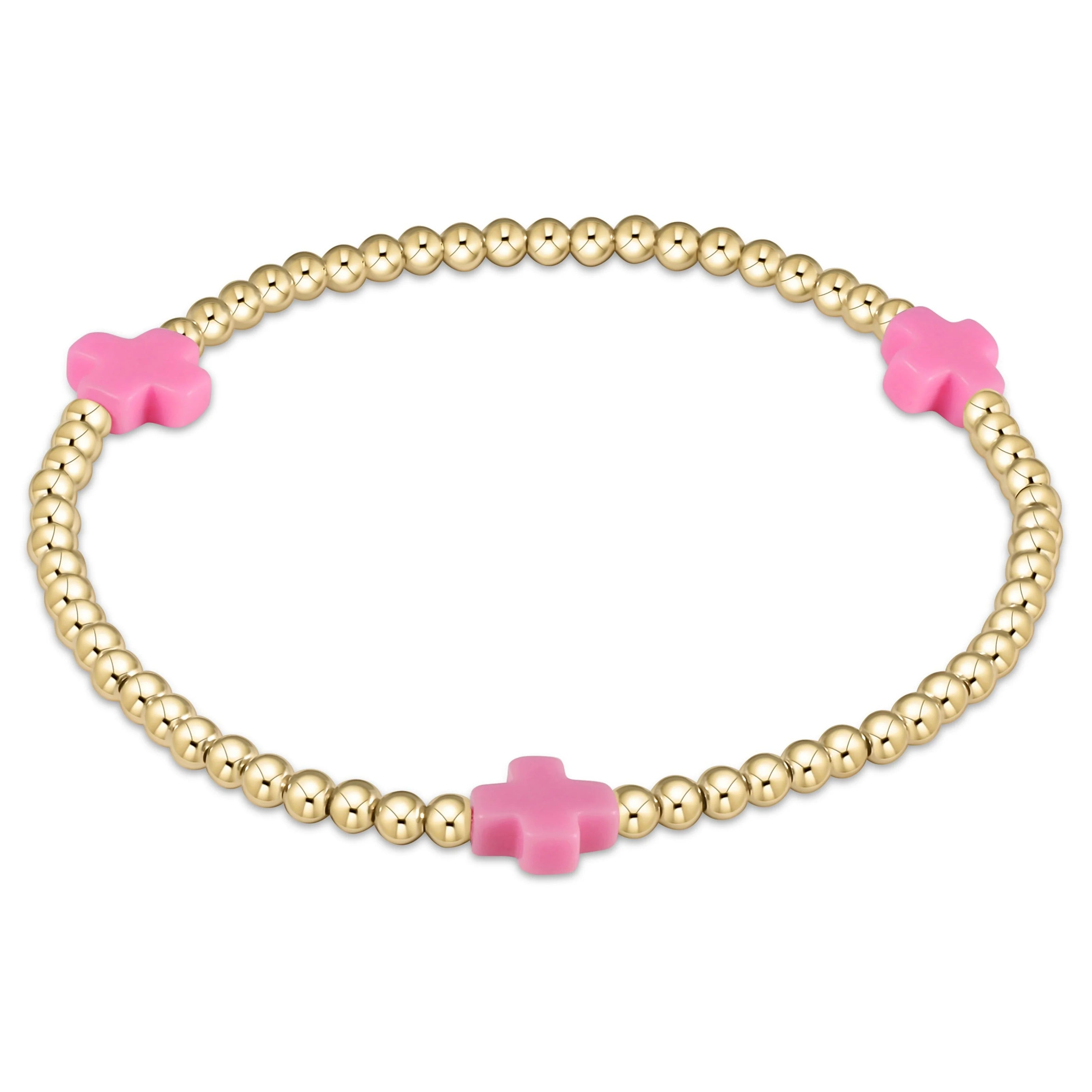 signature cross gold pattern 3mm bead bracelet | mode