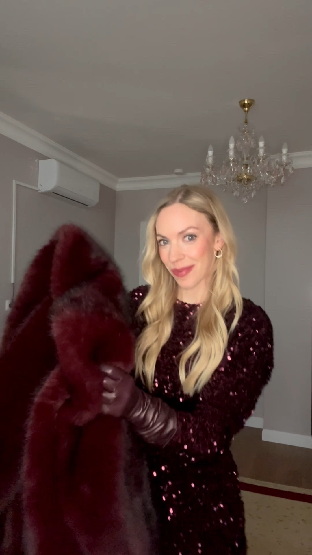 Holiday date night, holiday party look, New Year’s Eve outfit, burgundy sequin dress, mini dress with sheer tights and tall boots, burgundy boots, burgundy fur coat 

#LTKgrwm #LTKFindsUnder50 #LTKHoliday