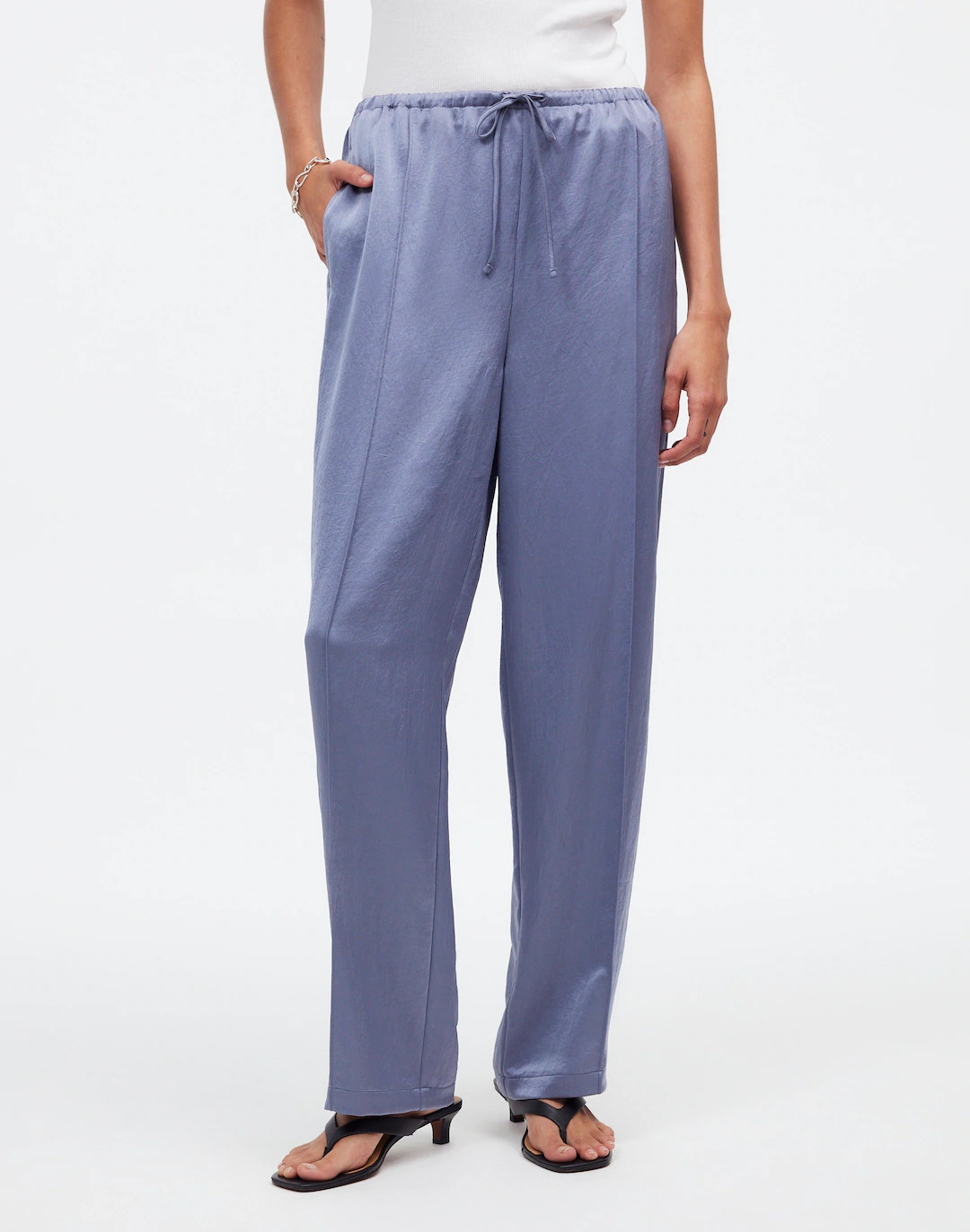 Pintucked Slim Pull-On Pants in Satin | Madewell