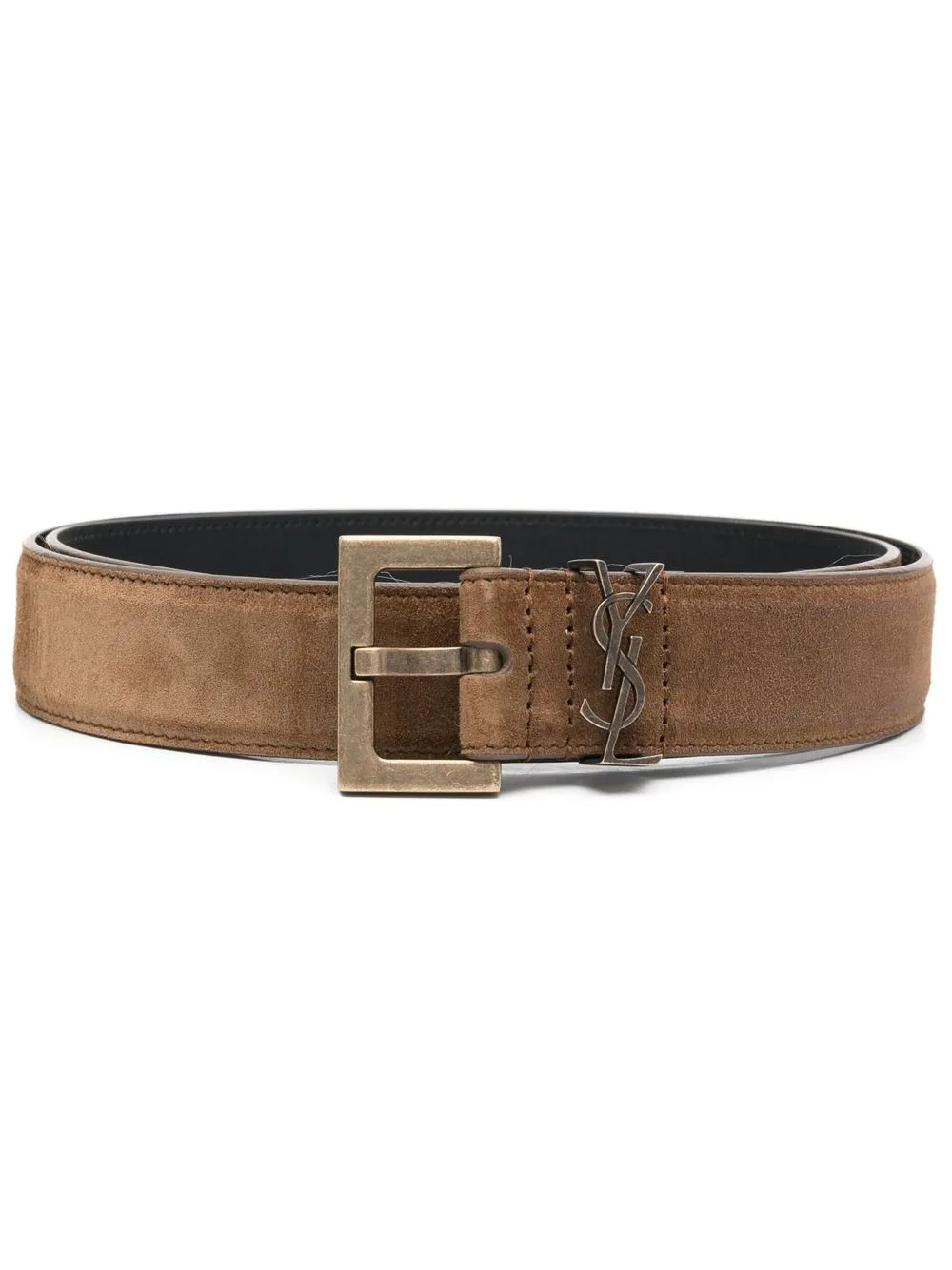 Saint Laurent logo-plaque Leather Belt | Brown | FARFETCH | Farfetch Global