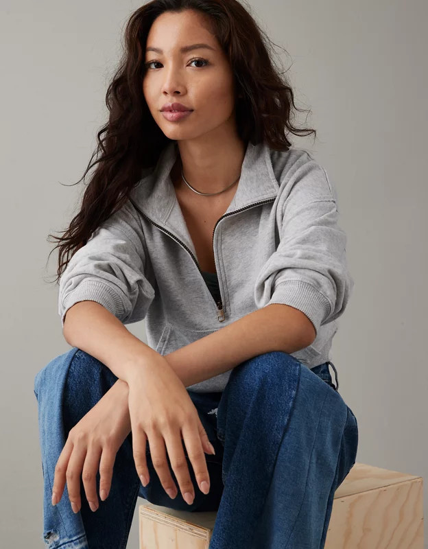 AE Cropped Quarter-Zip Sweatshirt | American Eagle Outfitters (US & CA)