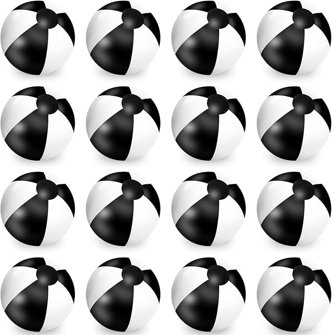 Whaline 16Pcs 16'' Black White Inflatable Beach Ball Round Pool PVC Balls Game Toys for Summer Ha... | Amazon (US)