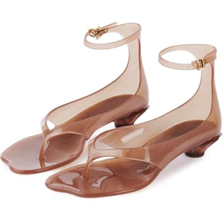 Amazon.com | RBRKGNH Jelly Shoes for Women Comfortable Clear Flip Flop Low Heel Thong Jelly Sandals with Buckle Ankle Strap Casual Summer Beach Sandals Dressy Clear Womens Pumps. | Heeled Sandals | Amazon (US)