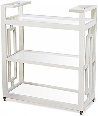 Mid Century Modern White Lacquer Geometric Bar Cart | Serving Rolling Retro Wood | Amazon (US)