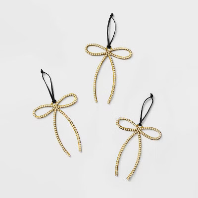 3pc Metal Bow with Faux Pearls Christmas Ornament Set Gold - Threshold™ designed with Studio Mc... | Target