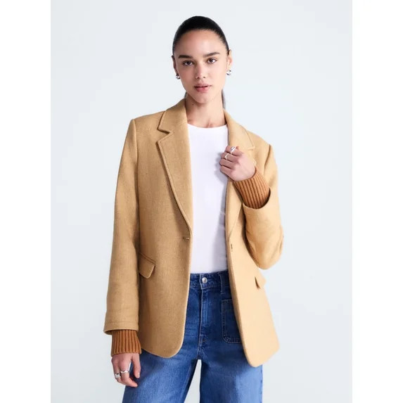 Free Assembly Women's and Women's Plus Single-Breasted Blazer with Ribbed Cuffs, Sizes XS-4X | Walmart (US)