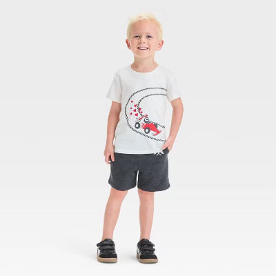 Toddler Boys' Valentine's Day Racecar Graphic Short Sleeve T-Shirt and Shorts Set - Cat & Jack™ Off-White 12M | Target