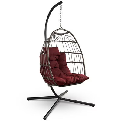 SereneLife Hanging Egg Swing Chair with Cushion and Stand – Outdoor/Indoor Wicker Lounge Chair | Target