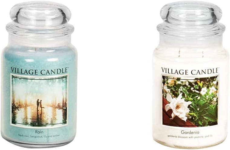 Village Candle Rain and Gardenia Large Glass Apothecary Jar Scented Candles, 21.25 oz | Amazon (US)