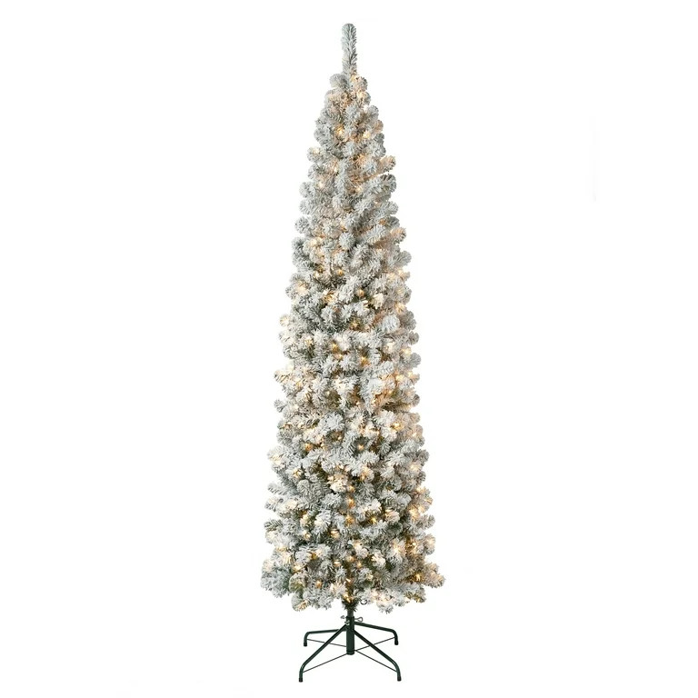 National Tree Company First Traditions Pre-Lit Acacia Flocked Tree Slim Christmas Tree, Clear Inc... | Walmart (US)