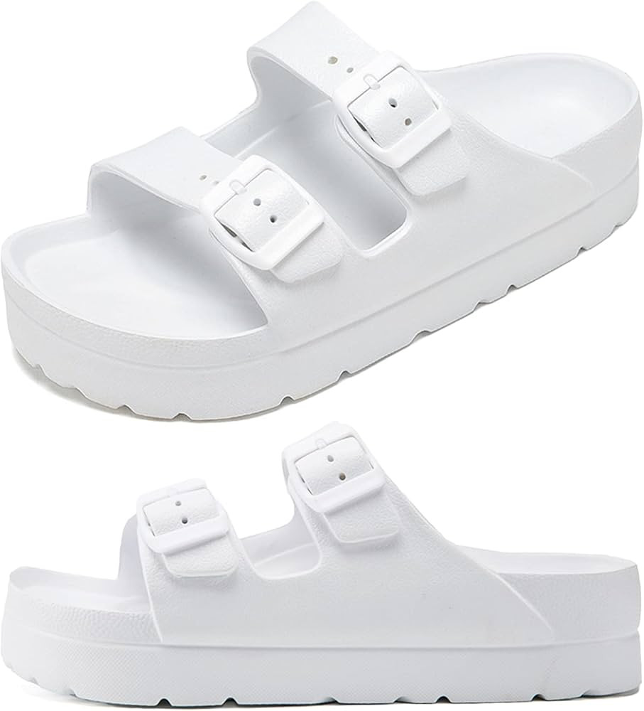 Women's Platform Sandals, Adjustable Buckle Flat Sandals, Comfort Slides with Arch Support, Women... | Amazon (US)