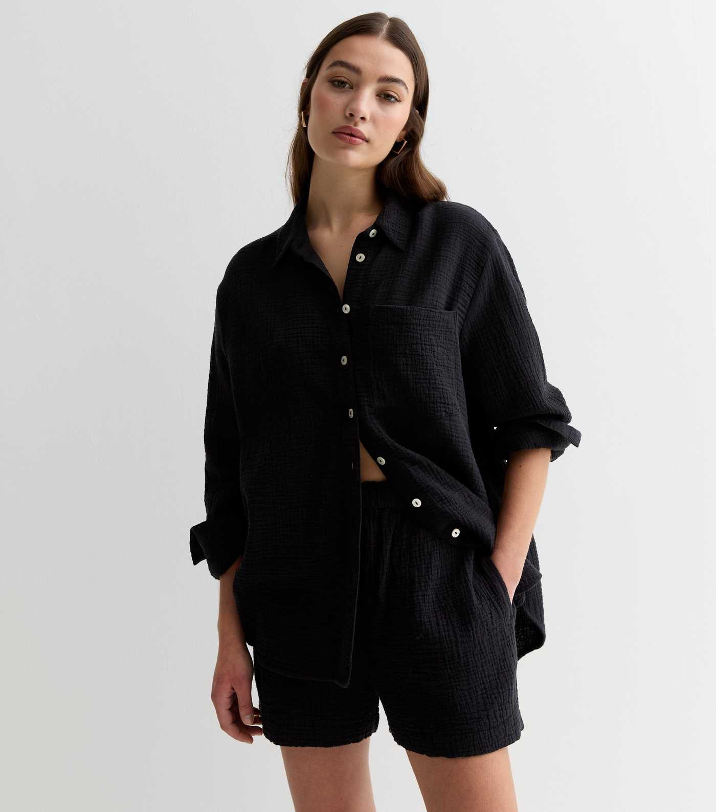Black Double Cloth Long Sleeve Shirt | New Look | New Look (UK)