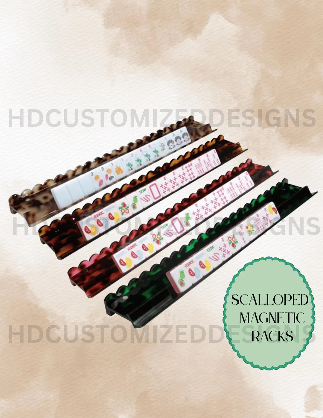 20 inch Tortoise Scalloped Mahjong Rack & Magnetic Pusher Set, Scalloped Mahjong Racks, Tortoise ... | Etsy (US)