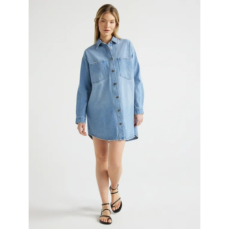 Scoop Women's Denim Shirt Dress, Sizes XS-XXL | Walmart (US)