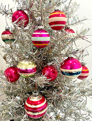 Vintage Christmas Ornaments Pink Stripes Shiny Brite USA Made  | eBay | eBay US