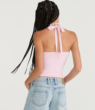 Beaded Hibiscus Everyday Halter Top | Aeropostale