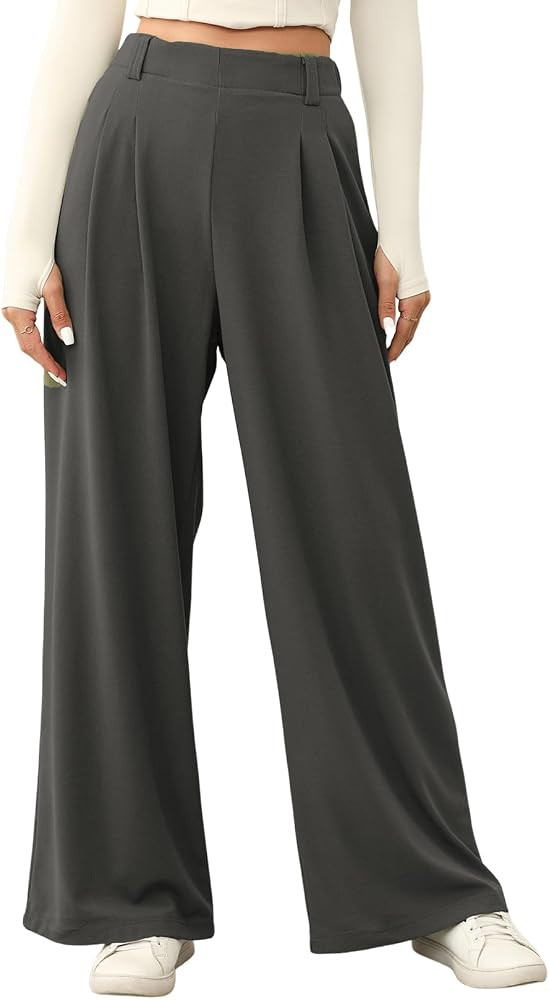 EVALESS Womens Wide Leg Casual Pants Summer Elastic High Waisted Waffle Knit Pants Trousers with ... | Amazon (CA)
