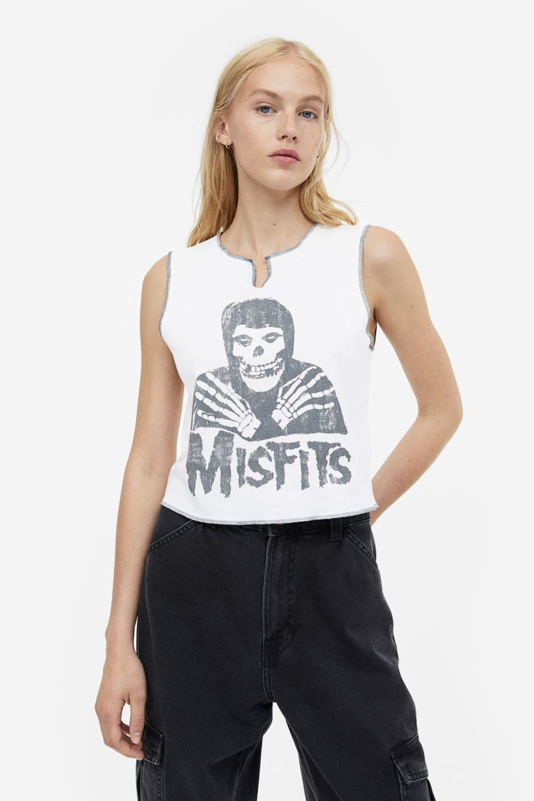 Printed Tank Top - White/Misfits - Ladies | H&M US | H&M (US + CA)
