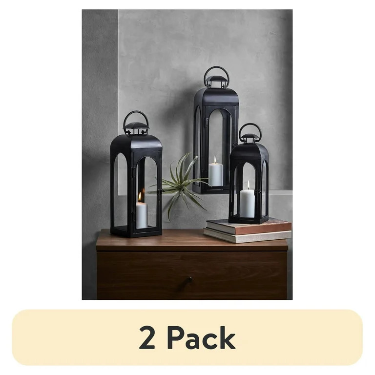 (2 pack) Better Homes & Gardens Black Metal Lantern Candle Holder, 14", Small | Walmart (US)