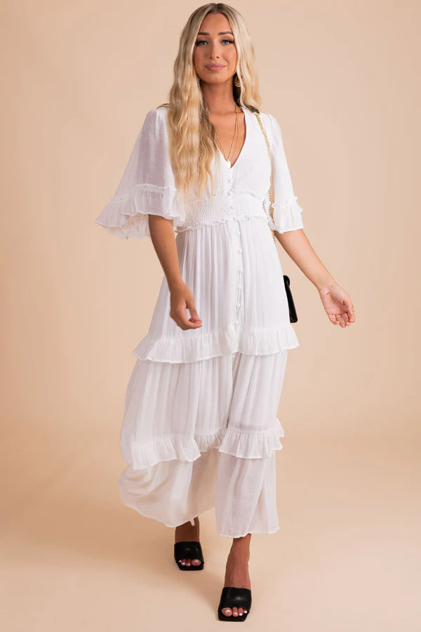 Hello Lover Tiered Maxi Dress - White | Bella Ella Boutique, LLC