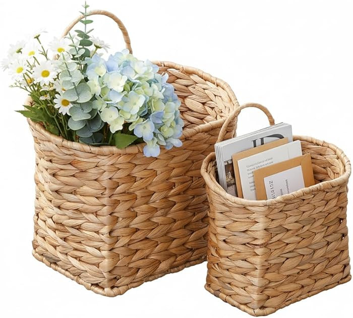 Wicker Hanging Basket,Woven Hanging Wall Basket for Organizing and Decor,Natural Water Hyacinth W... | Amazon (US)