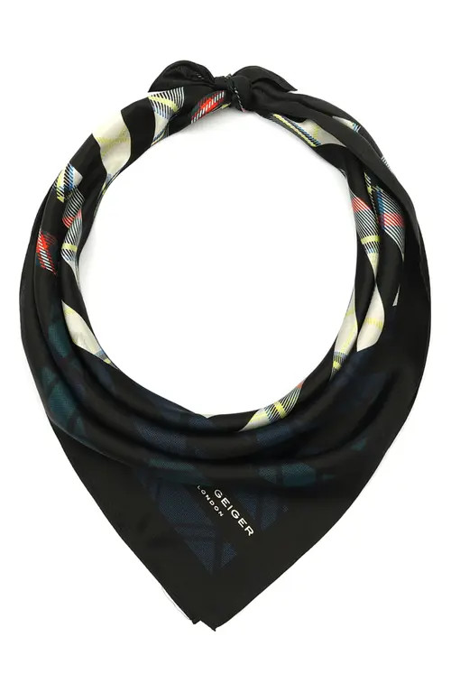 Kurt Geiger London Mixed Plaid Square Silk Scarf in Black at Nordstrom | Nordstrom