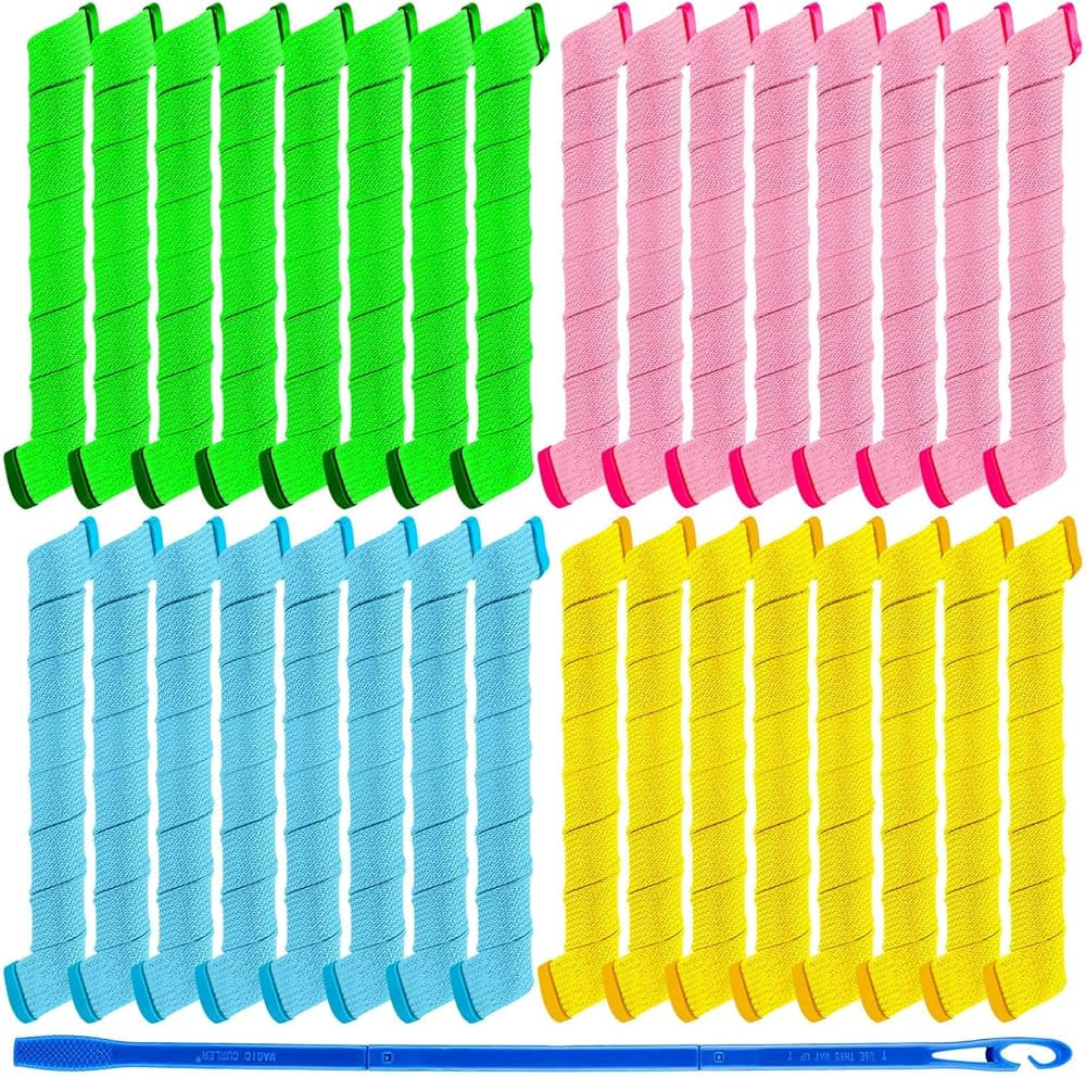 42 Pieces Spiral Curlers Wave Curls Kit, No Heat Hair Curlers Styling, 40 Pieces Hair Curler Roll... | Amazon (US)