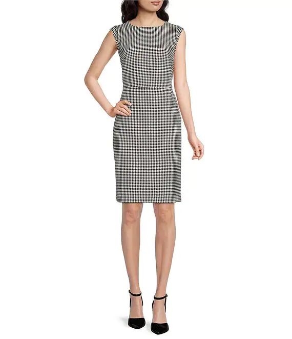 Houndstooth Crew Neck Cap Sleeve Sheath Dress | Dillard's