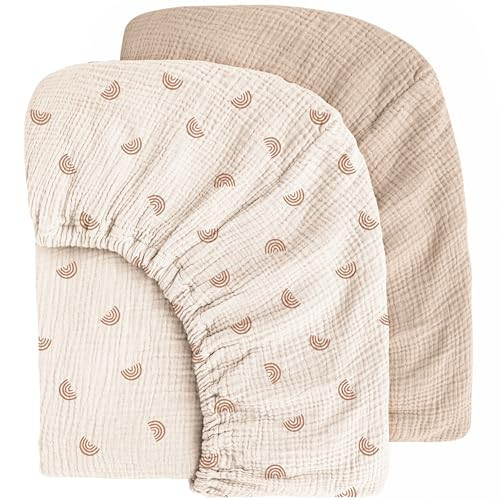 MairMore Muslin Cotton Crib Sheets - Neutral Fitted Sheets for Standard Crib& Toddler Mattress Soft and Breathable Baby Sheets for Boys and Girls - 28"x52" | Amazon (US)
