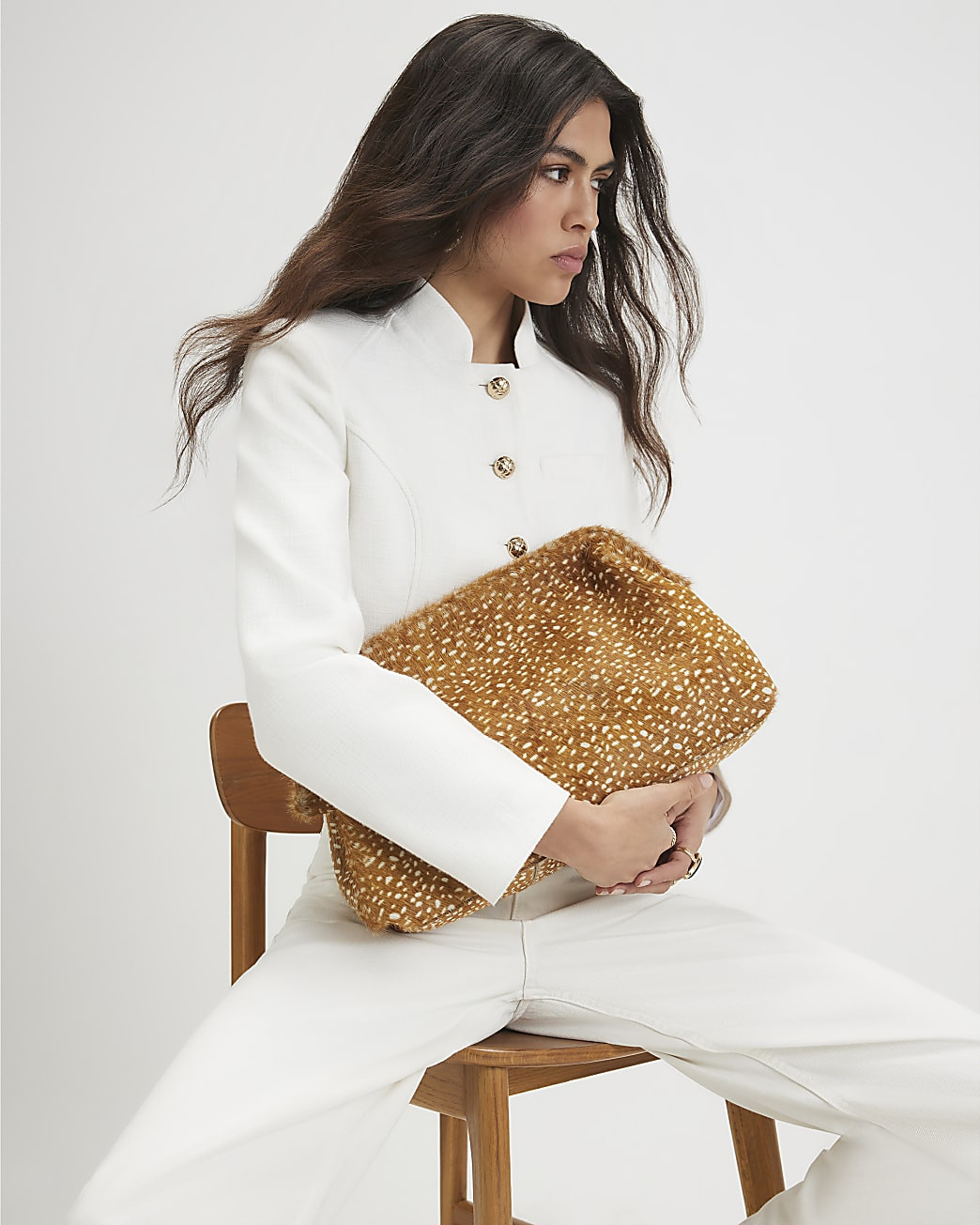 Brown Deer Print Pony Hair Leather Clutch Bag | River Island UK & IE