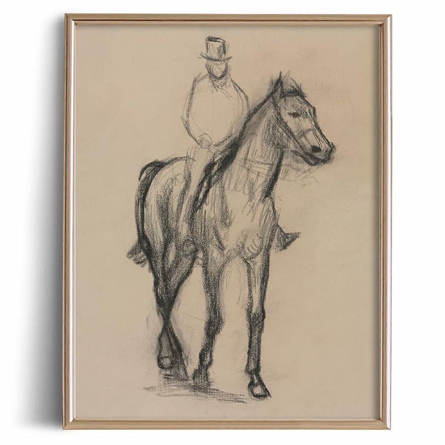 Horse Equine Equestrian Print Poster - Abstract Line Drawing Etching Rustic Gray Picture - Vintag... | Amazon (US)