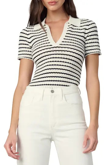 Joe's The Jess Pointelle Polo Shirt in Milk/black Stripe at Nordstrom Rack, Size X-Large | Nordstrom Rack