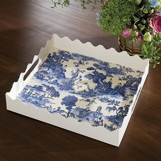 Scalloped Chinoiserie Tray with Blue & White Motif & Golden Edges | Ballard Designs, Inc.