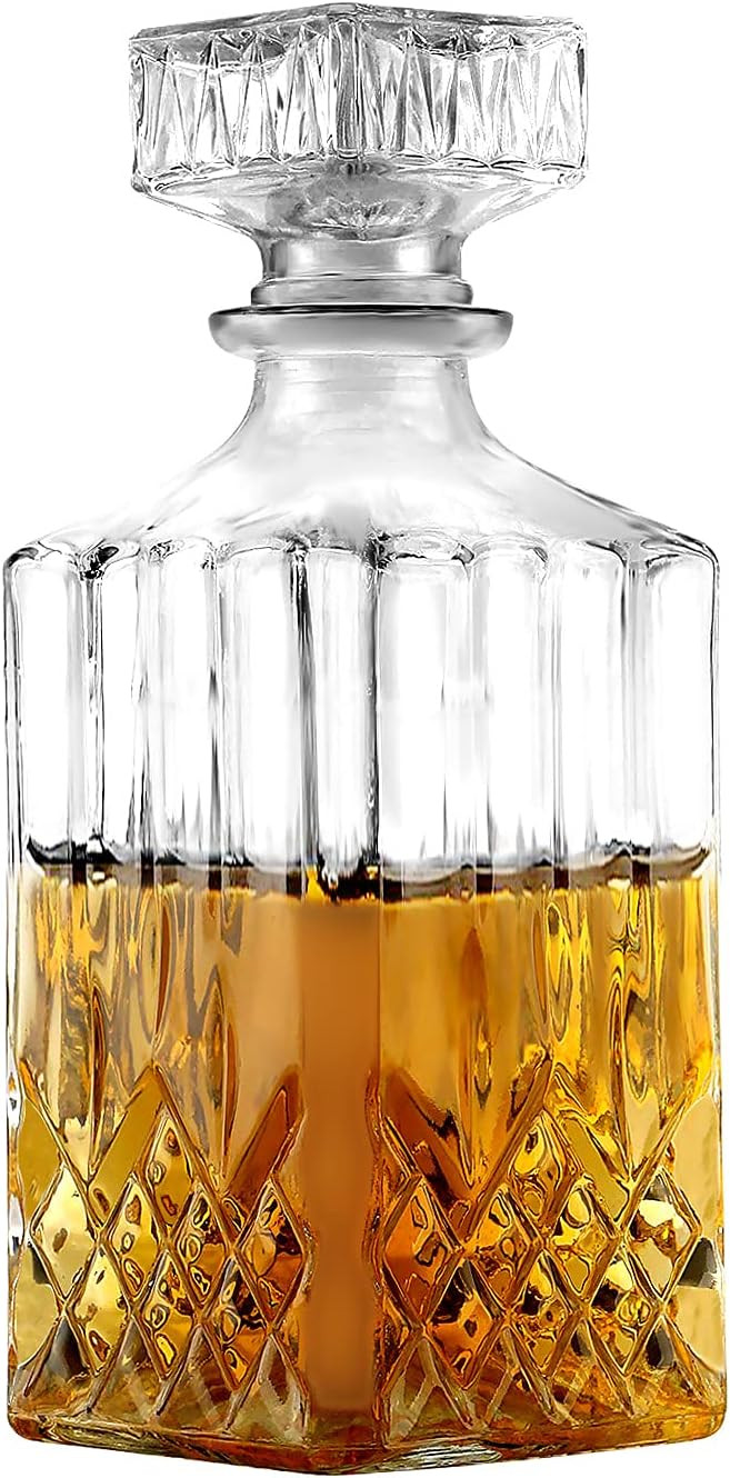 Whiskey Decanter, Glass Liquor Decanter for Scotch Bourbon, Brandy, Vodka or Wine -750ML | Amazon (US)