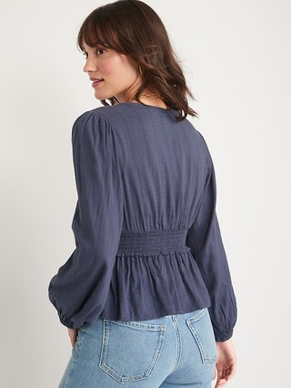 Puff-Sleeve Wrap-Effect Smocked Blouse for Women | Old Navy (US)