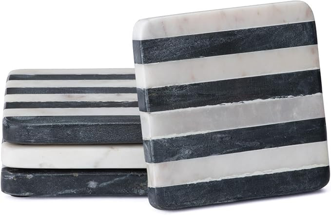 Thirstystone Marble Black & White Striped Coasters with Protective Cork Backing 4" Square Absorbe... | Amazon (CA)