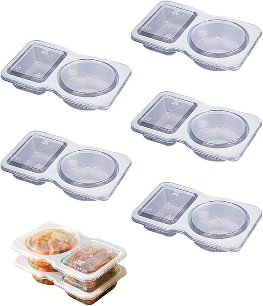 5PCS Double Compartment Condiment Container, 2 Compartment Snack Containers for Condiments or Dip... | Amazon (US)